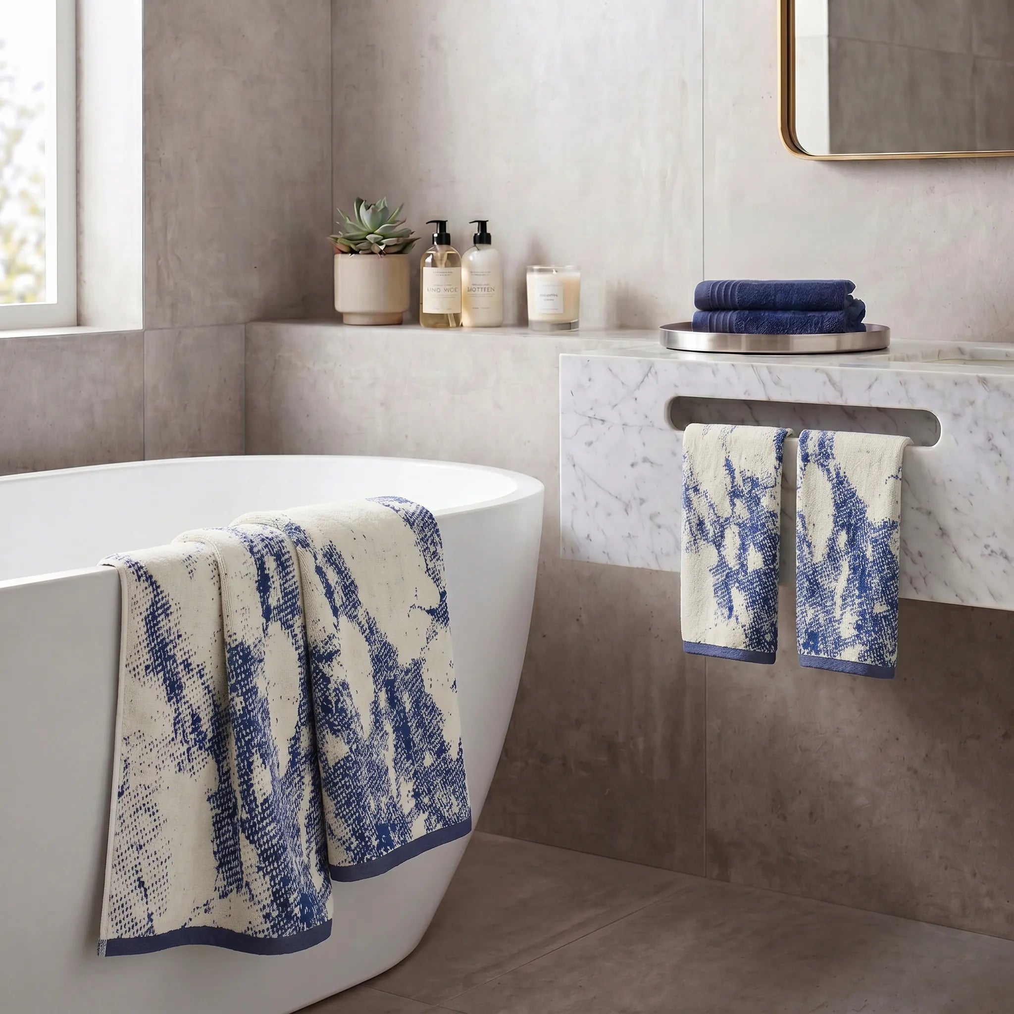 Marble Jacquard and Solid Assorted Cotton Towel Set - 6 Piece