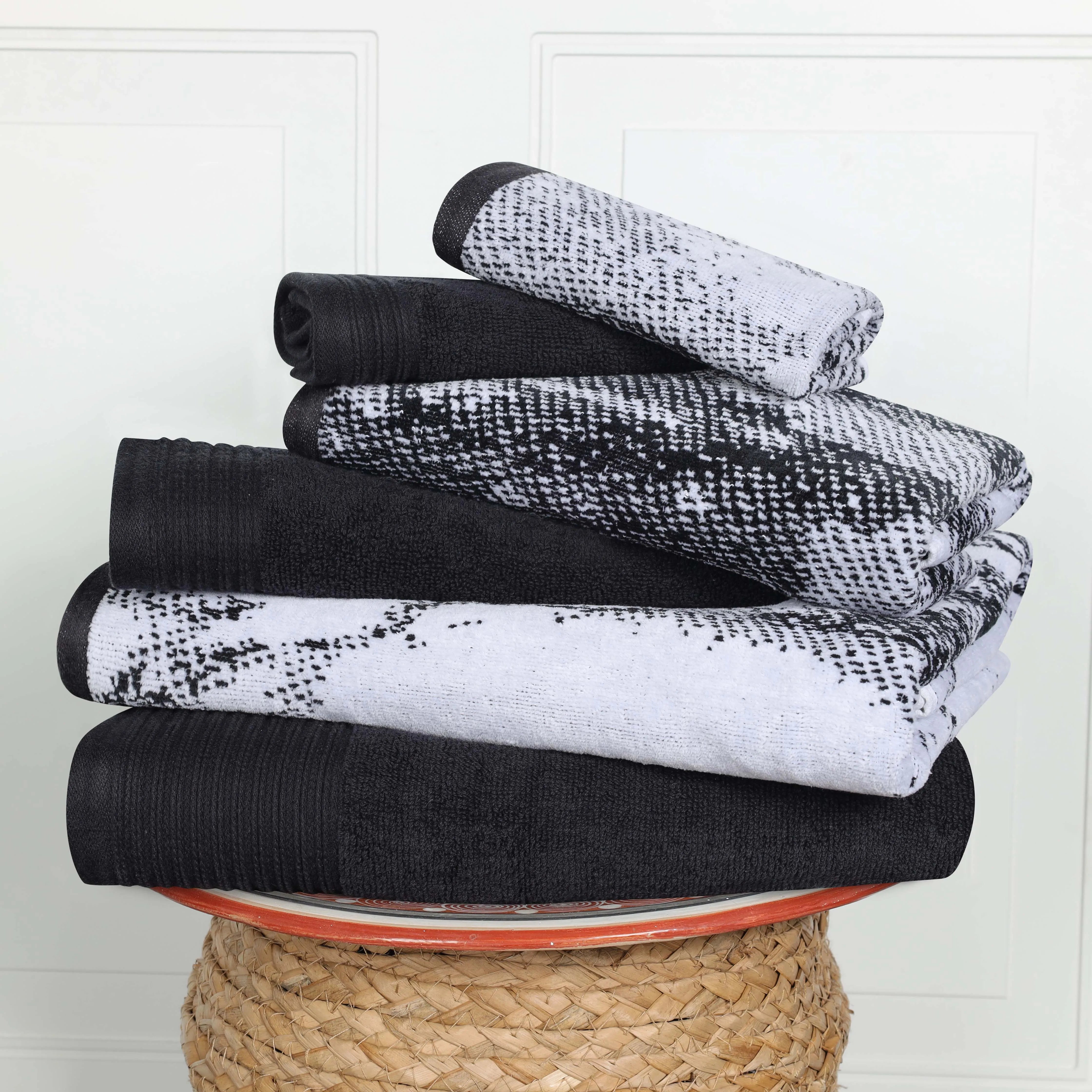 Cotton Marble and Solid Quick Dry 6 Piece Assorted Bathroom Towel Set - Towel Set by Superior Brand