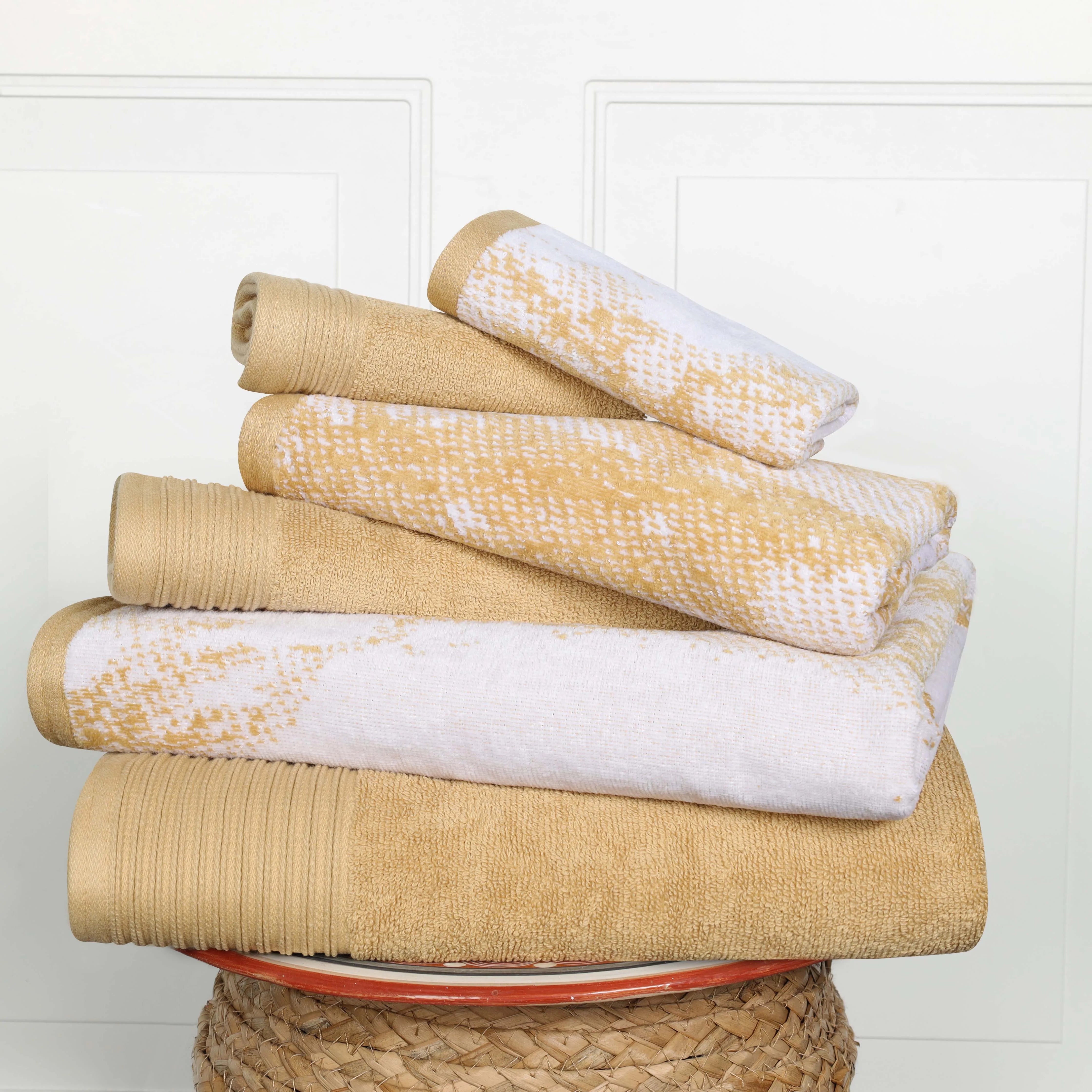 Cotton Marble and Solid Quick Dry 6 Piece Assorted Bathroom Towel Set - Towel Set by Superior Brand