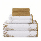 Marble Jacquard with Solid Assorted Cotton Towel Set - 6 Piece