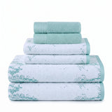 Marble Jacquard with Solid Assorted Cotton Towel Set - 6 Piece