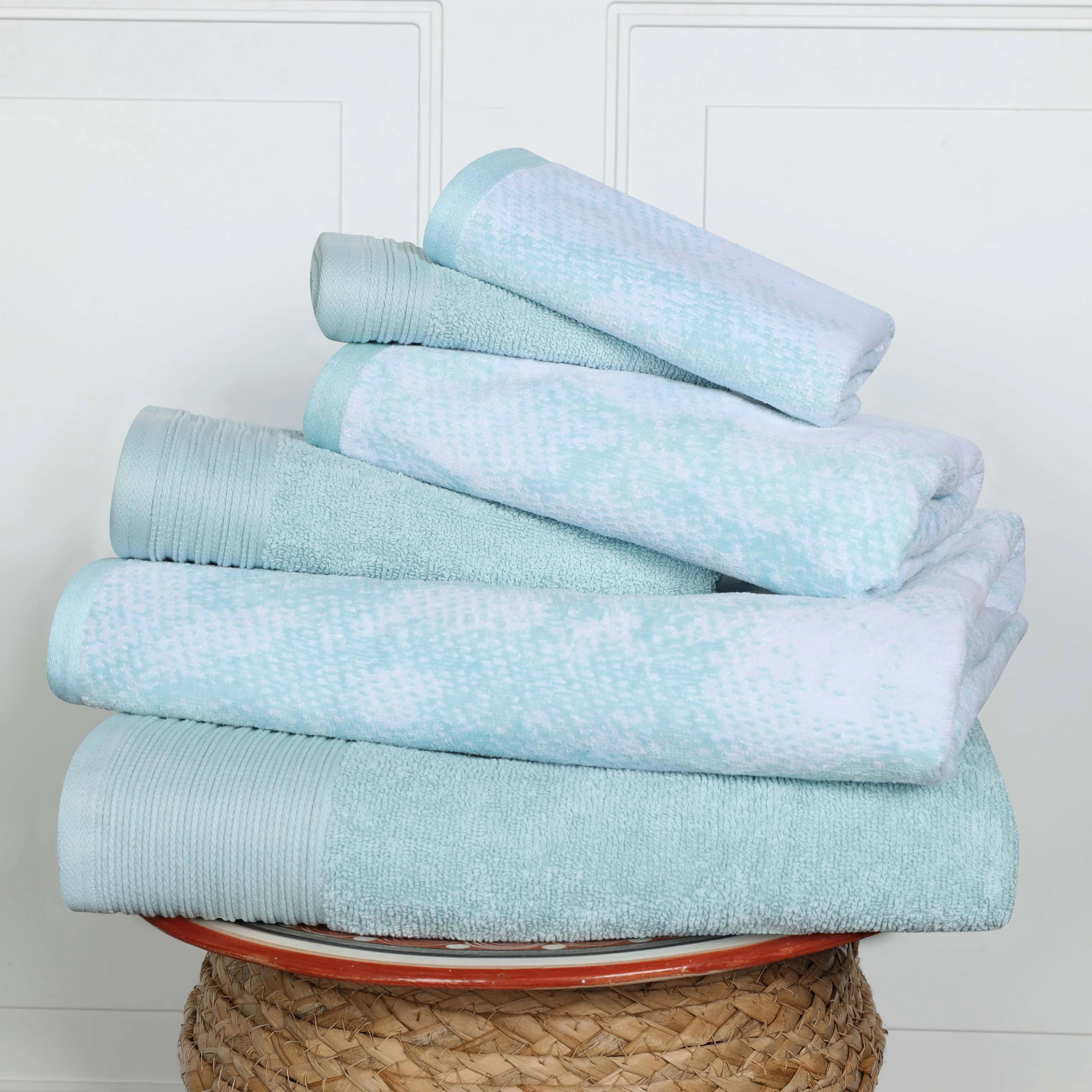 Cotton Marble and Solid Quick Dry 6 Piece Assorted Bathroom Towel Set - Towel Set by Superior Brand