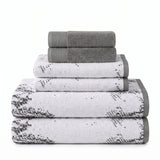 Marble Jacquard with Solid Assorted Cotton Towel Set - 6 Piece