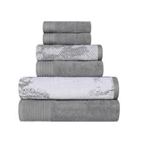 Marble Cotton Jacquard and Solid Towel Set 6 Piece