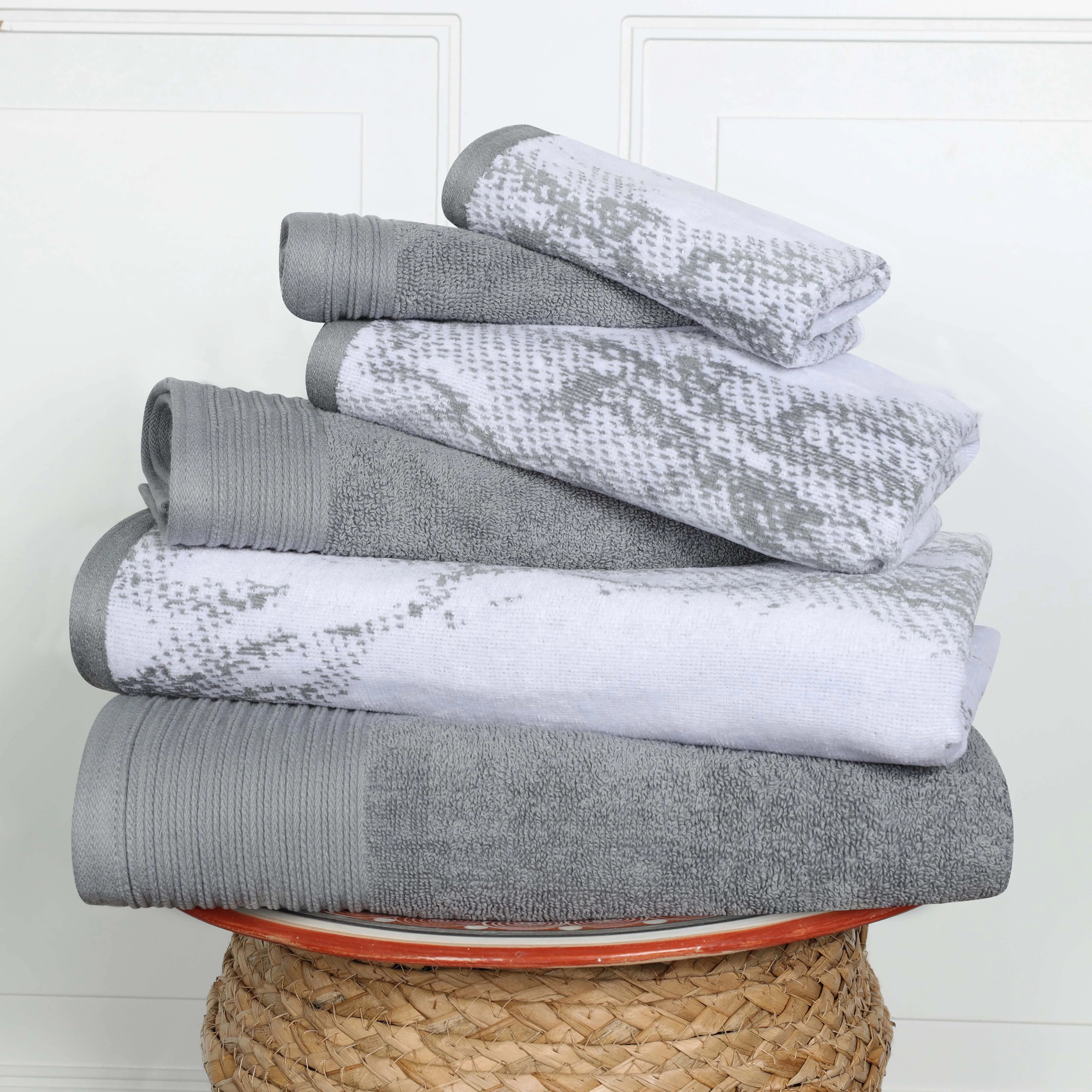 Cotton Marble and Solid Quick Dry 6 Piece Assorted Bathroom Towel Set - Towel Set by Superior Brand