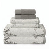 Marble Jacquard with Solid Assorted Cotton Towel Set - 6 Piece