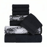 Marble Solid and Jacquard Assorted Cotton Towel Set - 8 Piece