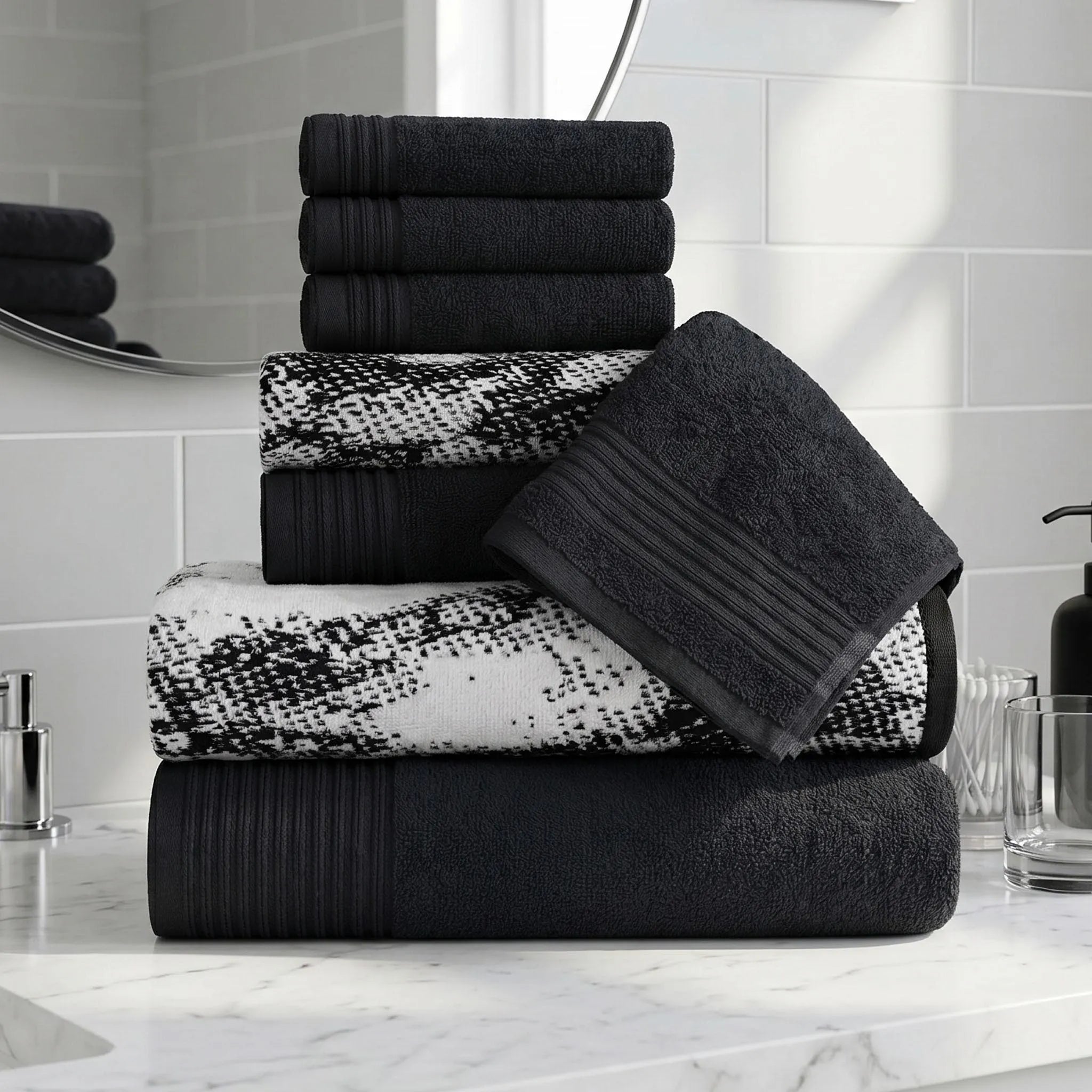 Marble Solid and Jacquard Assorted Cotton Towel Set - 8 Piece