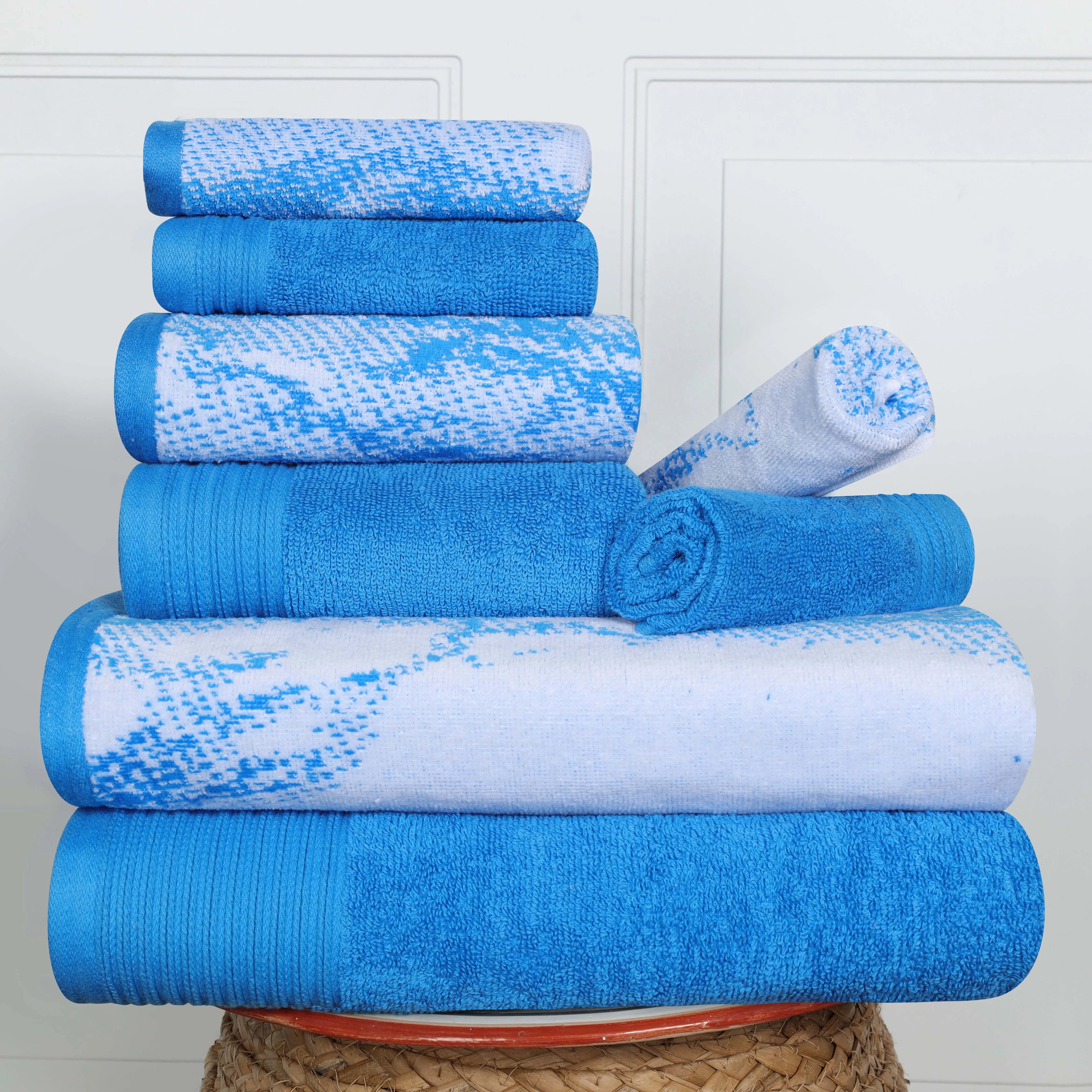 Cotton Marble and Solid Quick Dry 8 Piece Assorted Bathroom Towel Set - Towel Set by Superior Brand