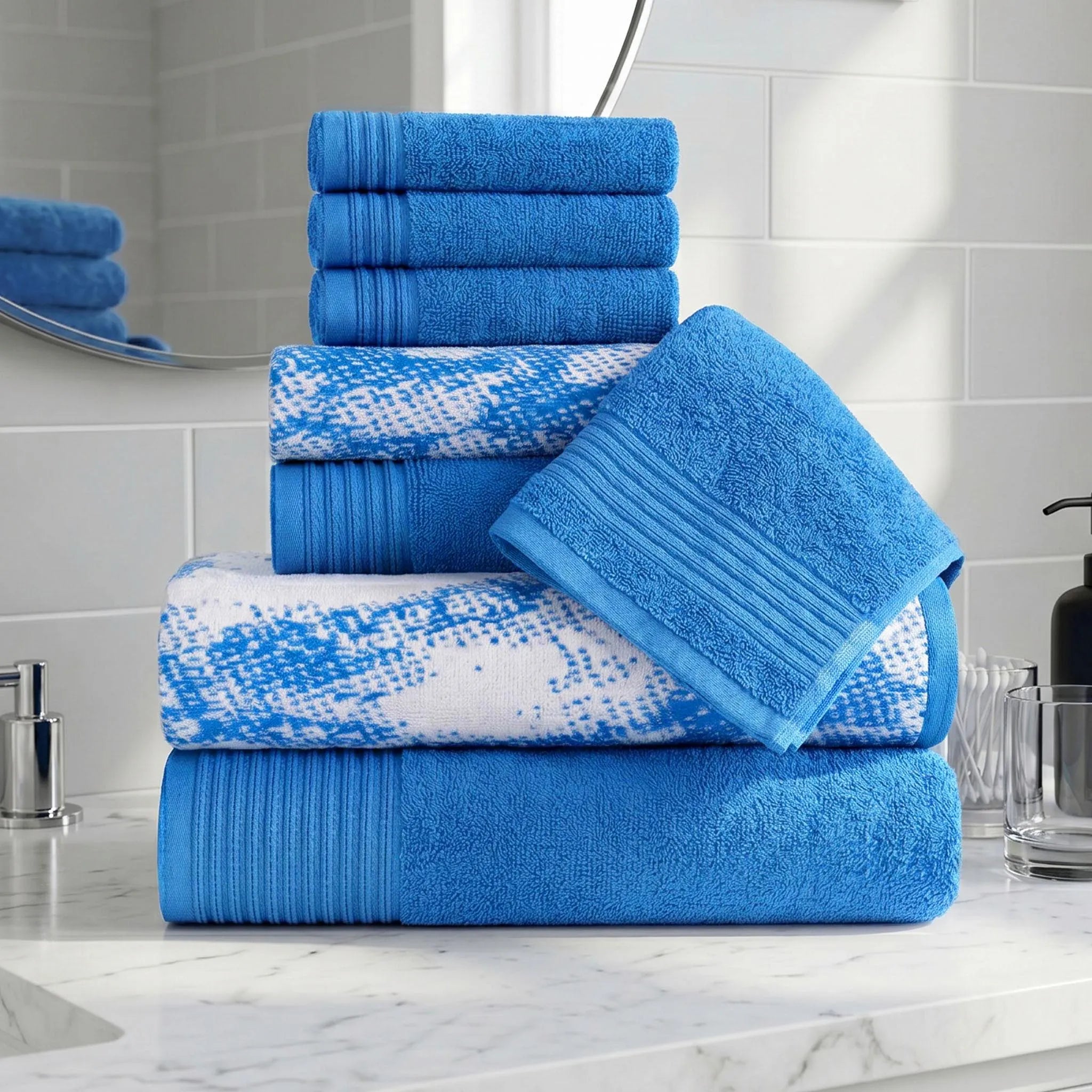 Marble Solid and Jacquard Assorted Cotton Towel Set - 8 Piece