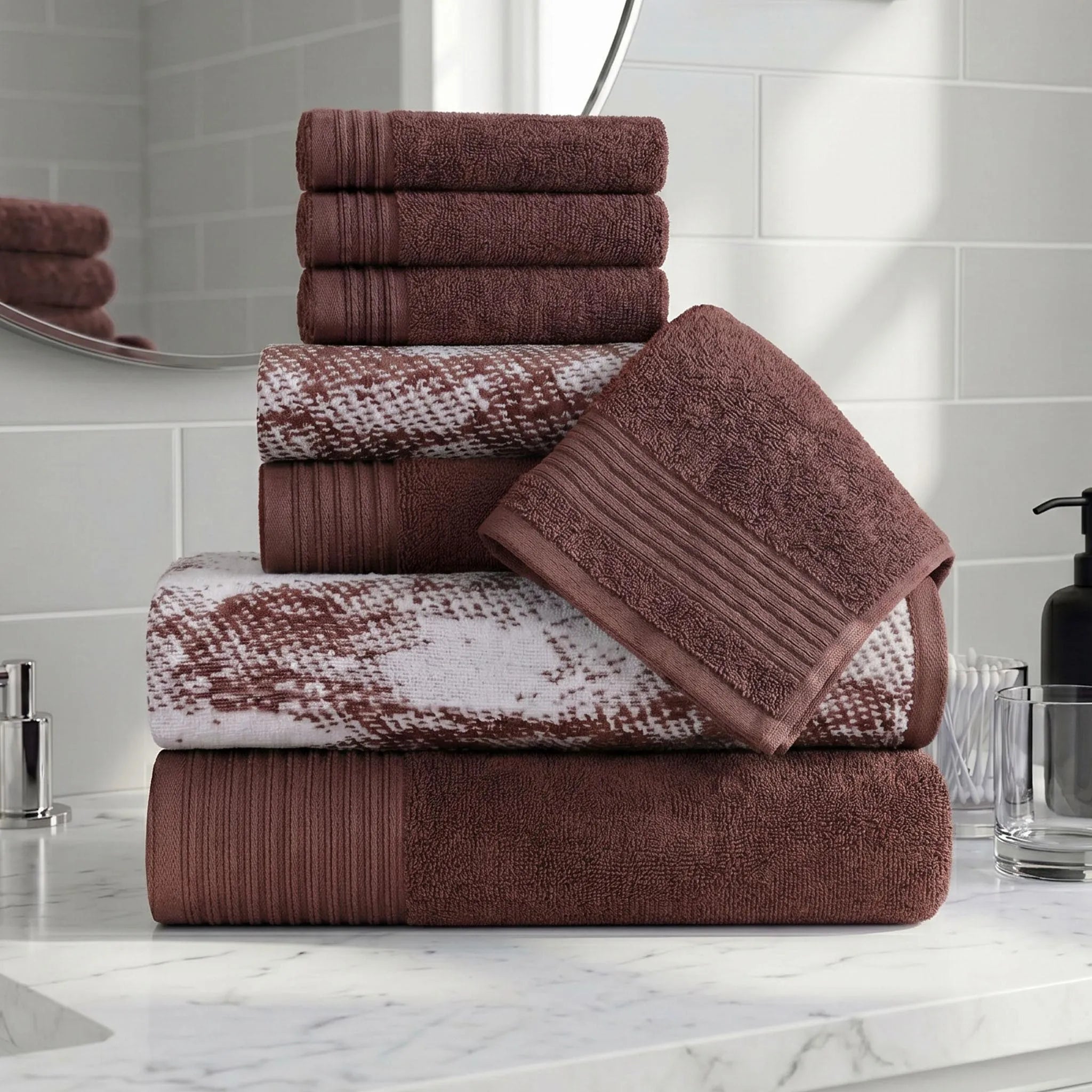 Marble Solid and Jacquard Assorted Cotton Towel Set - 8 Piece
