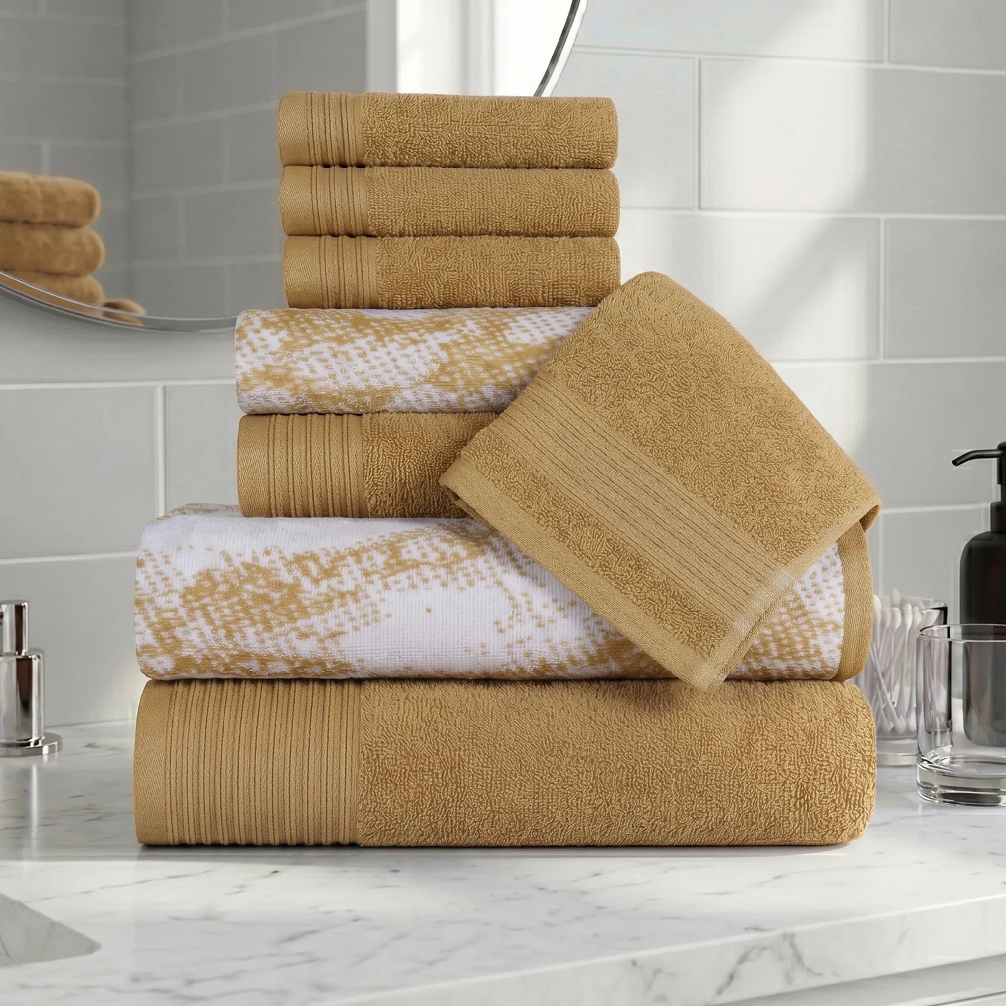 Marble Solid and Jacquard Assorted Cotton Towel Set - 8 Piece