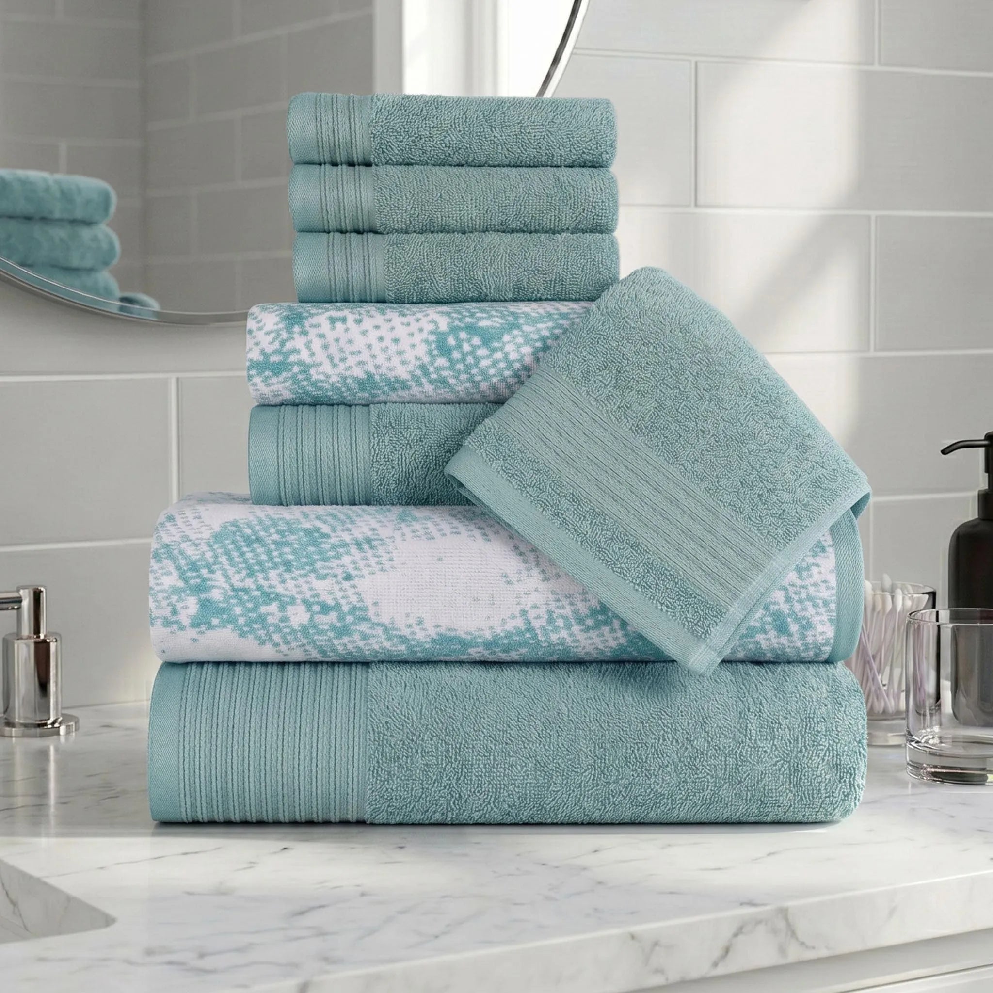 Marble Solid and Jacquard Assorted Cotton Towel Set - 8 Piece