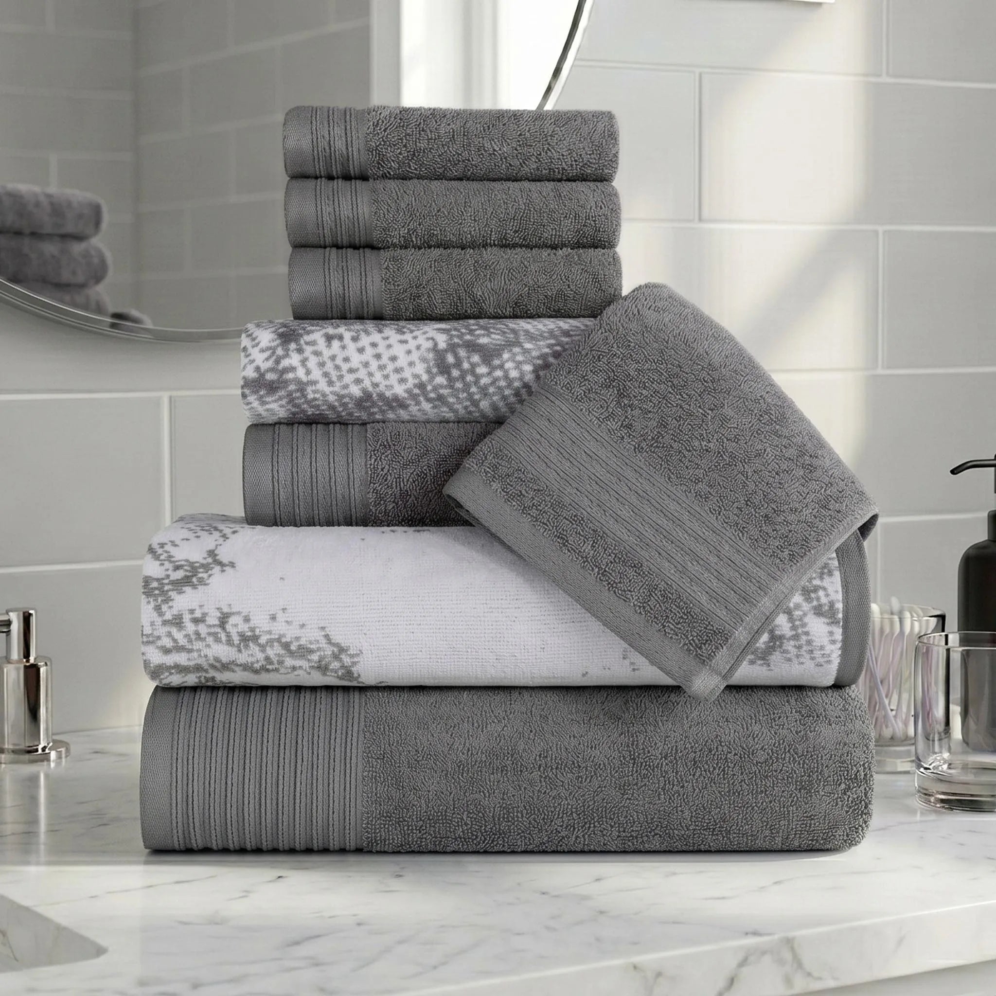 Marble Solid and Jacquard Assorted Cotton Towel Set - 8 Piece