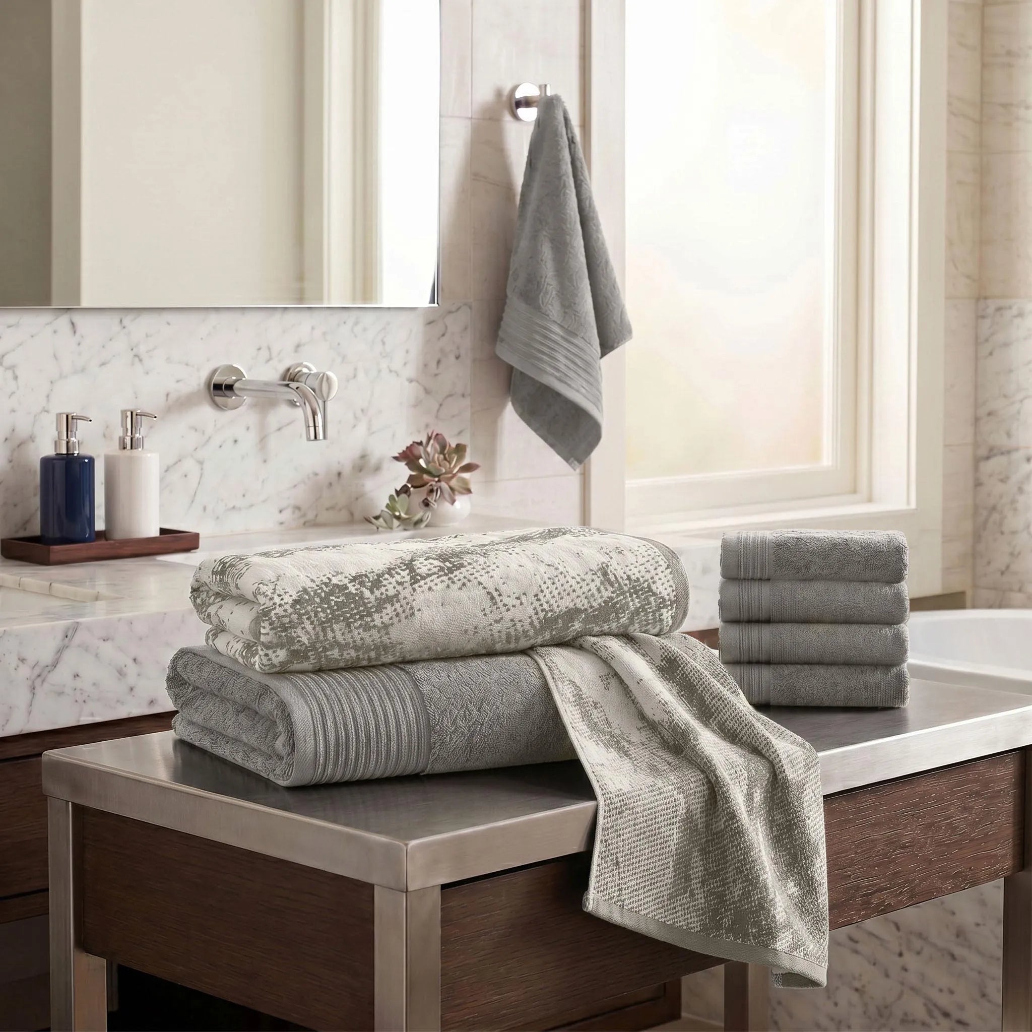 Marble Solid and Jacquard Assorted Cotton Towel Set - 8 Piece