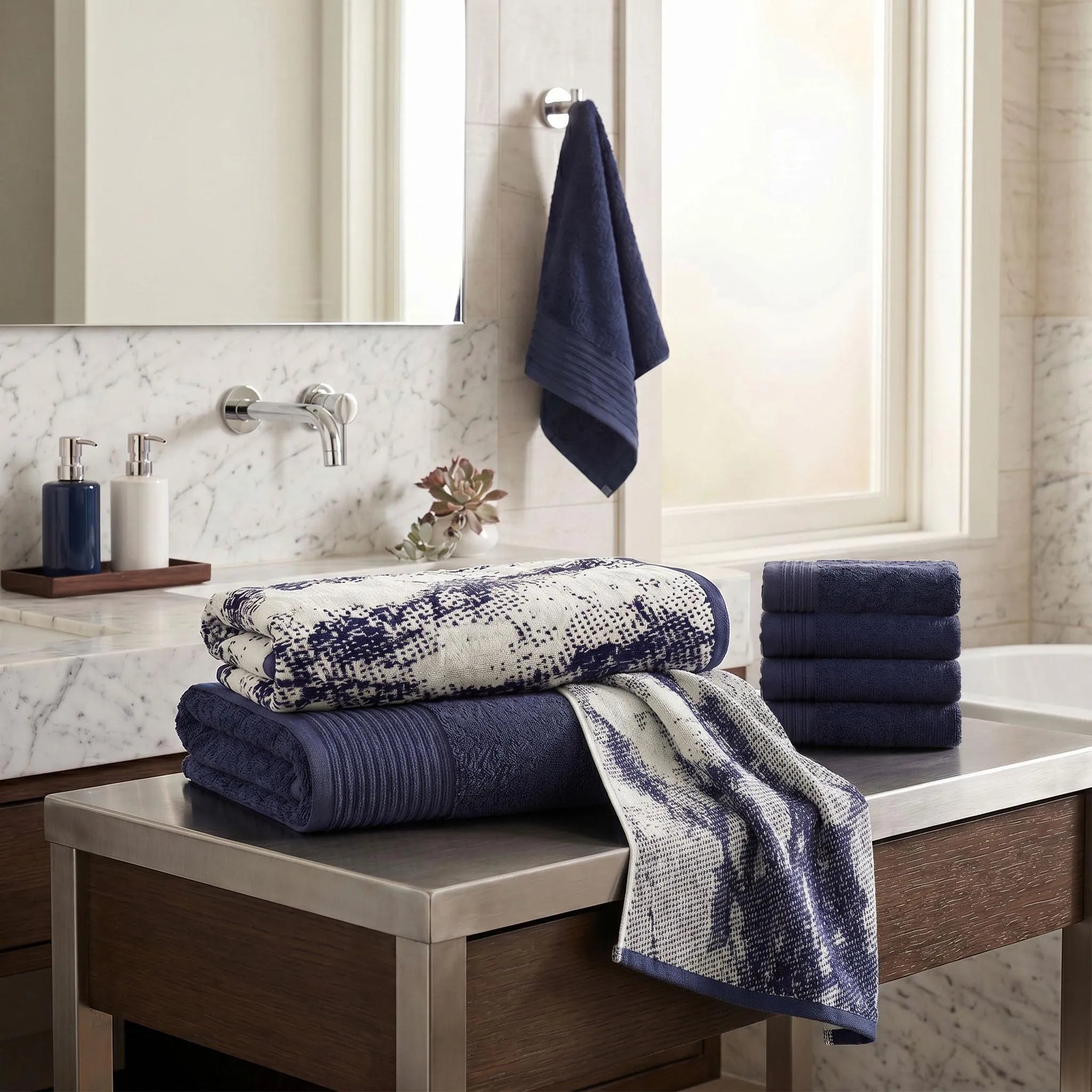 Marble Solid and Jacquard Assorted Cotton Towel Set - 8 Piece