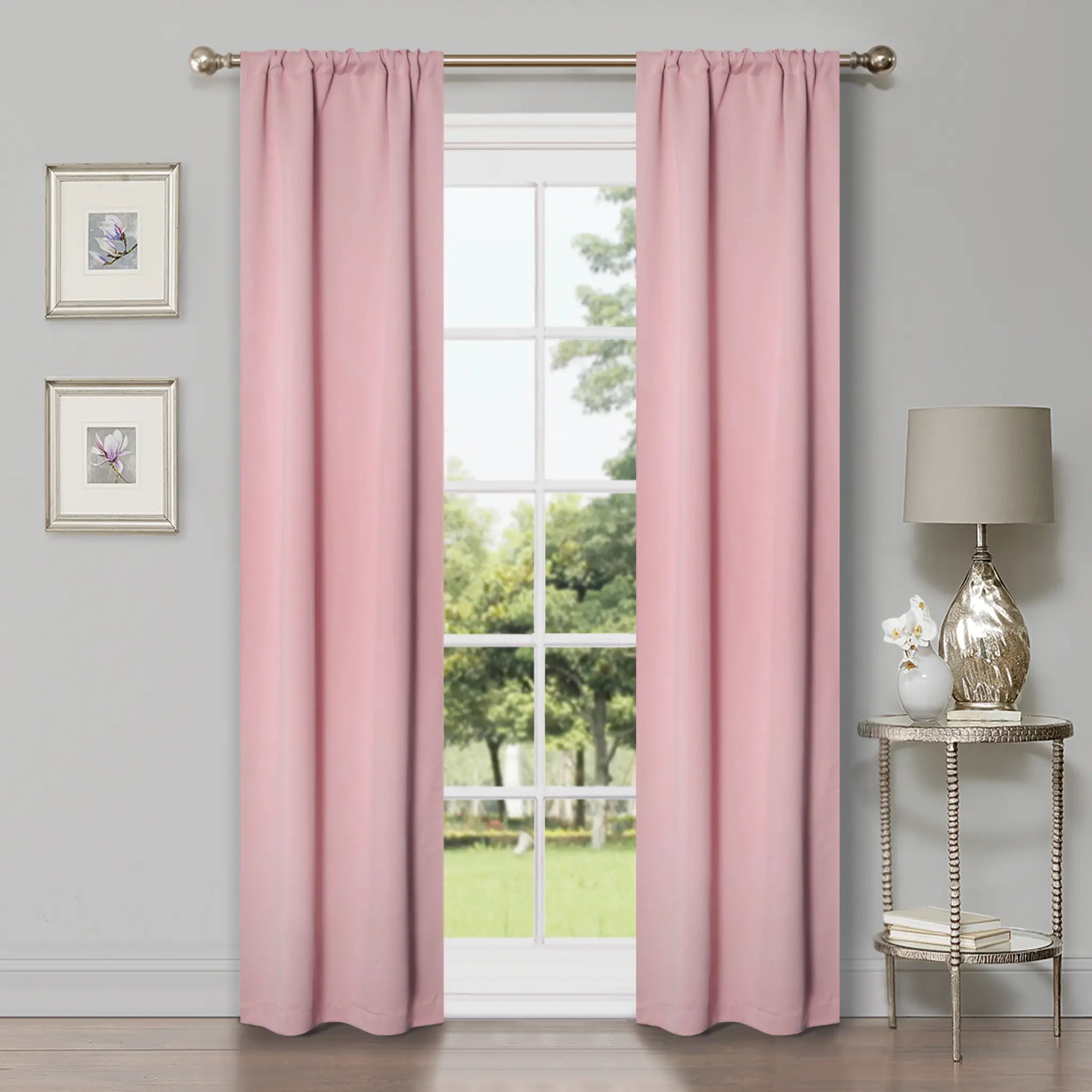 Solid Room Darkening Rod Pocket Blackout Curtain Panels, Set of 2