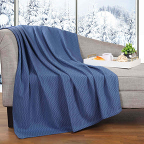 Jena Cotton Textured Chevron Lightweight Woven Blanket - MediumBlue