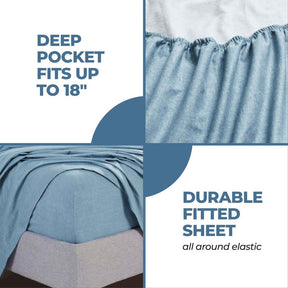 Melange Flannel Cotton Two-Toned Textured Deep Pocket Sheet Set - Blue