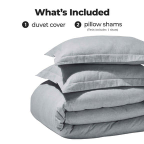 Melange Flannel Cotton Two-Toned Textured Duvet Cover Set - Grey