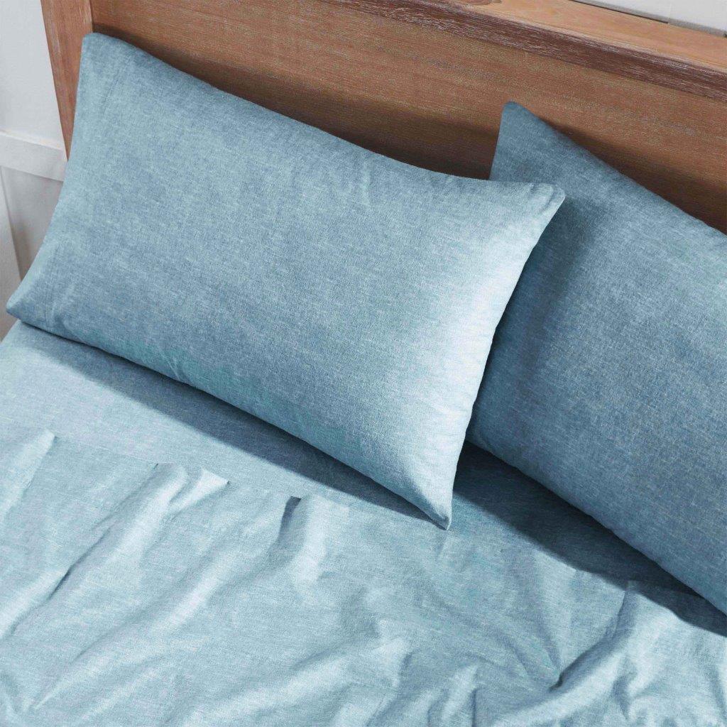 Melange Flannel Cotton Two-Toned Textured Pillowcases Set of 2 - Blue