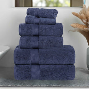 Zero-Twist Cotton Quick-Drying Absorbent Assorted 6 Piece Towel Set - MidnightBlue