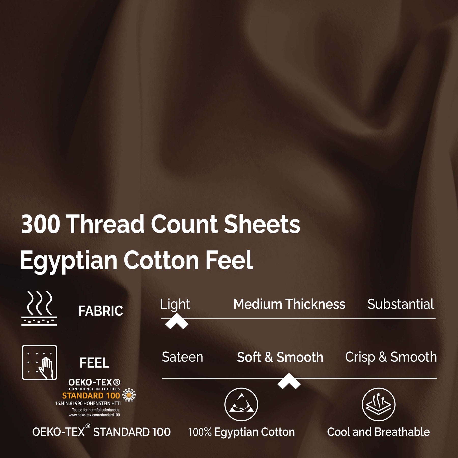 Superior Egyptian Cotton 300 Thread Count Solid Deep Pocket Bed Sheet Set - Mocha