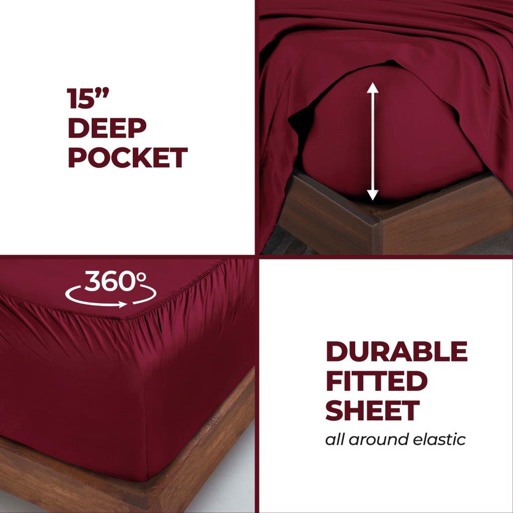 Modal From Beechwood 300 Thread Count Solid Deep Pocket Bed Sheet Set - Burgundy