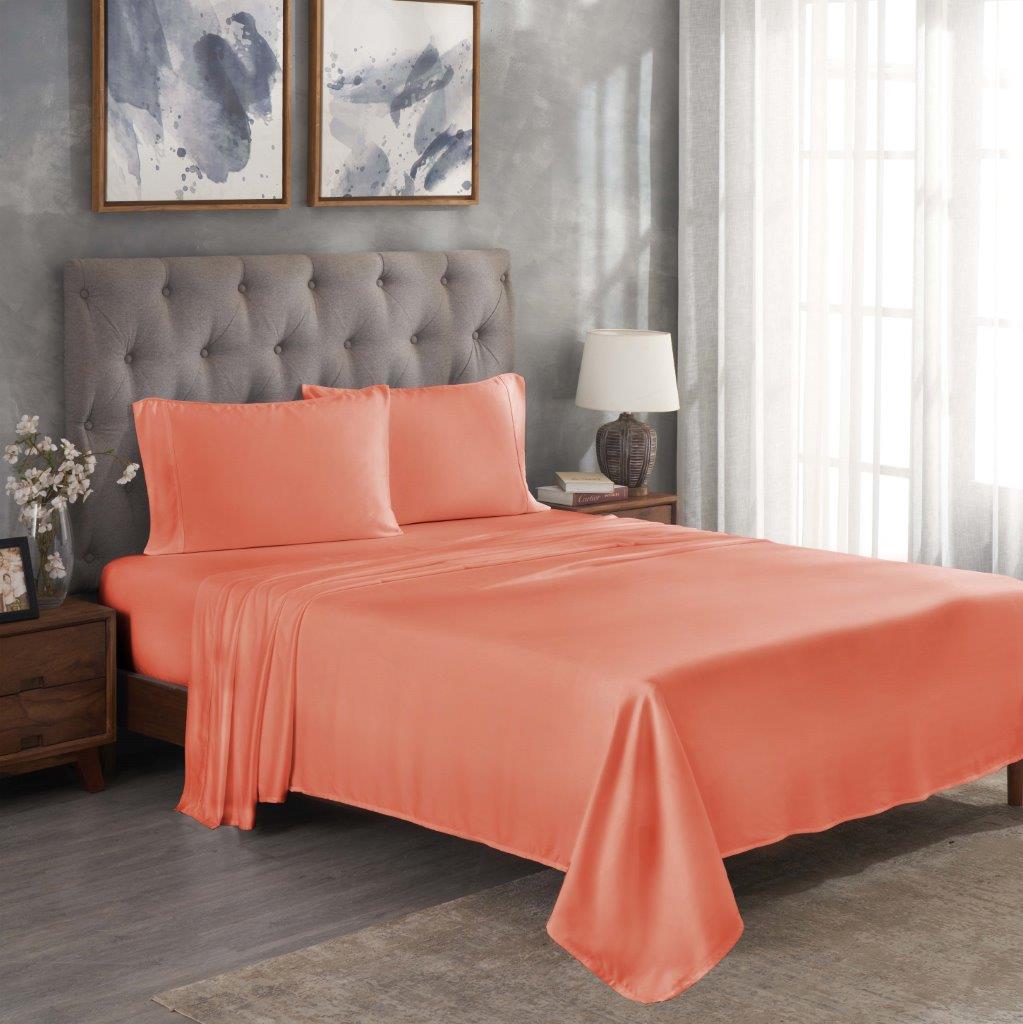 Modal From Beechwood 300 Thread Count Solid Deep Pocket Bed Sheet Set - Coral