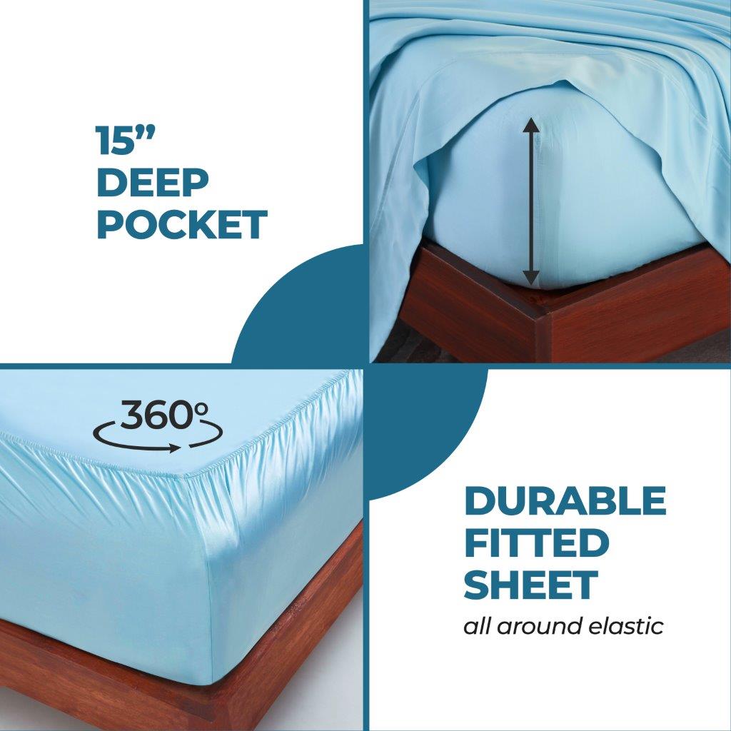 Modal From Beechwood 300 Thread Count Solid Deep Pocket Bed Sheet Set - Light Blue