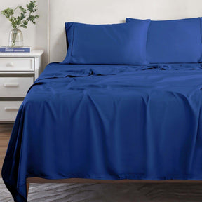  Modal From Beechwood 300 Thread Count Solid Deep Pocket Bed Sheet Set - Navy Blue