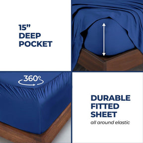 Modal From Beechwood 300 Thread Count Solid Deep Pocket Bed Sheet Set - Navy Blue