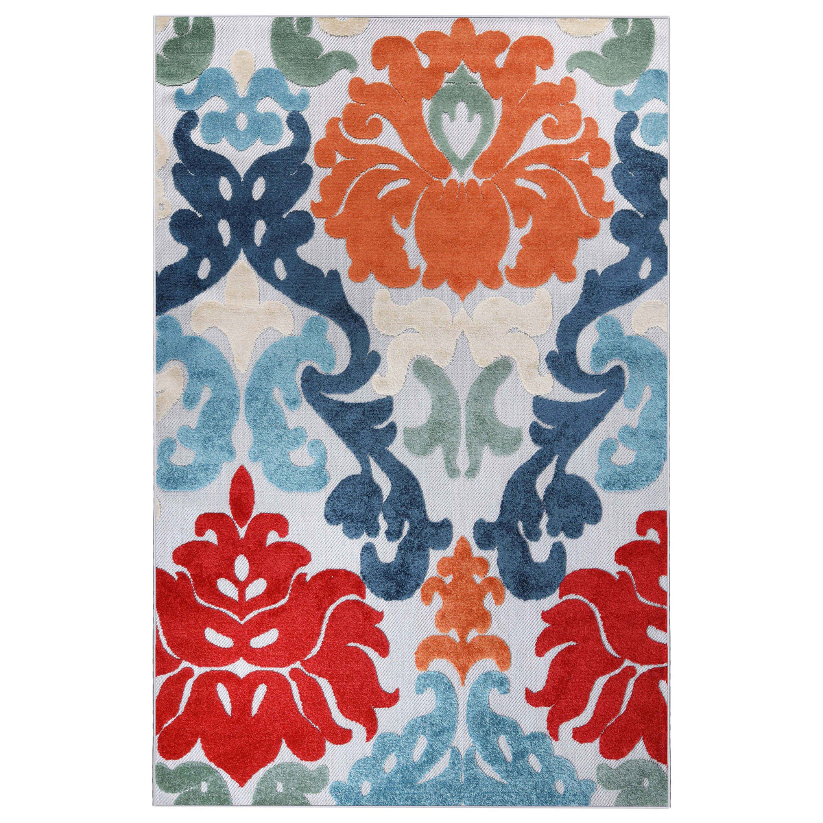 Lowell Traditional Damask Indoor Outdoor Area Rug