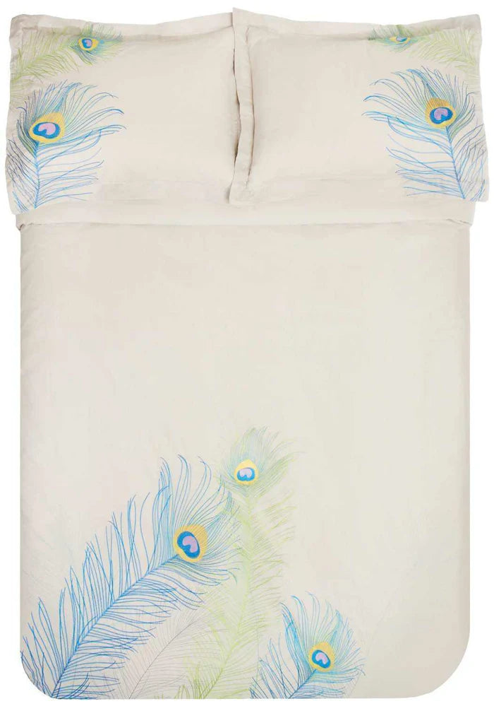 Embroidered Peacock Cotton Duvet Cover Set