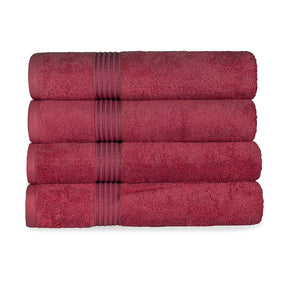 Egyptian Cotton Highly Absorbent Solid 4-Piece Ultra Soft Bath Towel Set - Burgundy