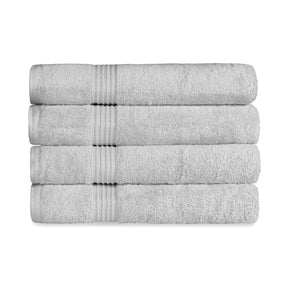Egyptian Cotton Highly Absorbent Solid 4-Piece Ultra Soft Bath Towel Set - Silver