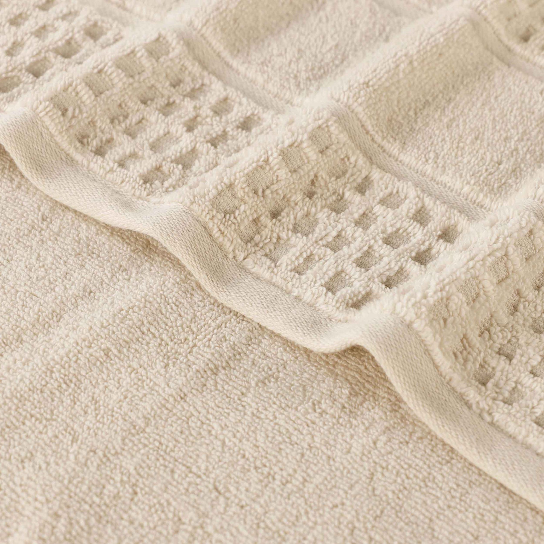 Zero Twist Cotton Waffle Honeycomb Plush Absorbent 9 Piece Towel Set - Ivory