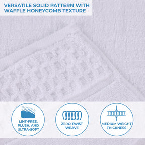 Zero Twist Cotton Waffle Honeycomb Plush Soft 12 Piece Towel Set - White
