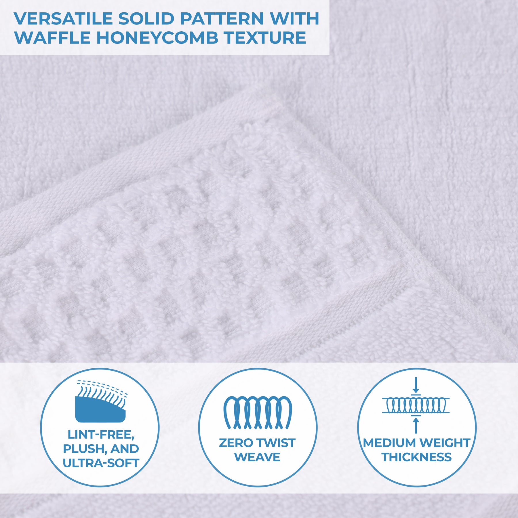 Zero Twist Cotton Waffle Honeycomb Face Towel Washcloth - White