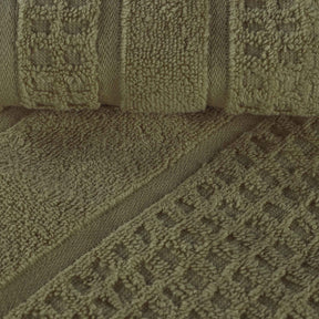 Zero Twist Cotton Waffle Honeycomb Plush Absorbent 8 Piece Towel Set - Forest Green