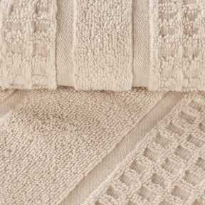 Zero Twist Cotton Waffle Honeycomb Plush Absorbent 6 Piece Towel Set - Ivory