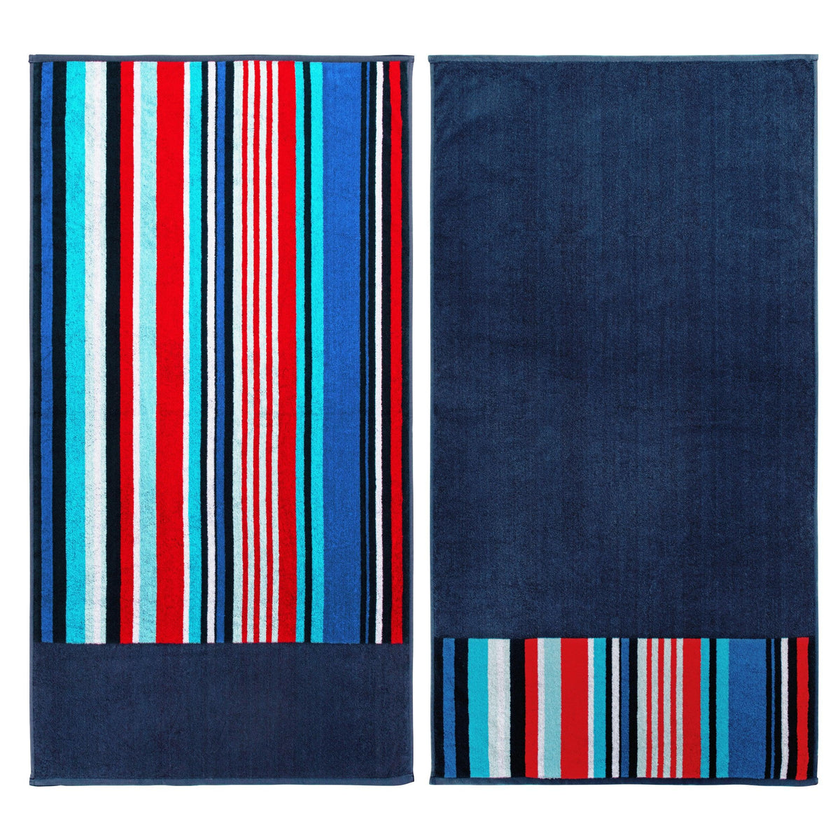 Superior Nautical Stripe Cotton Oversized Beach Towel Set - Blue