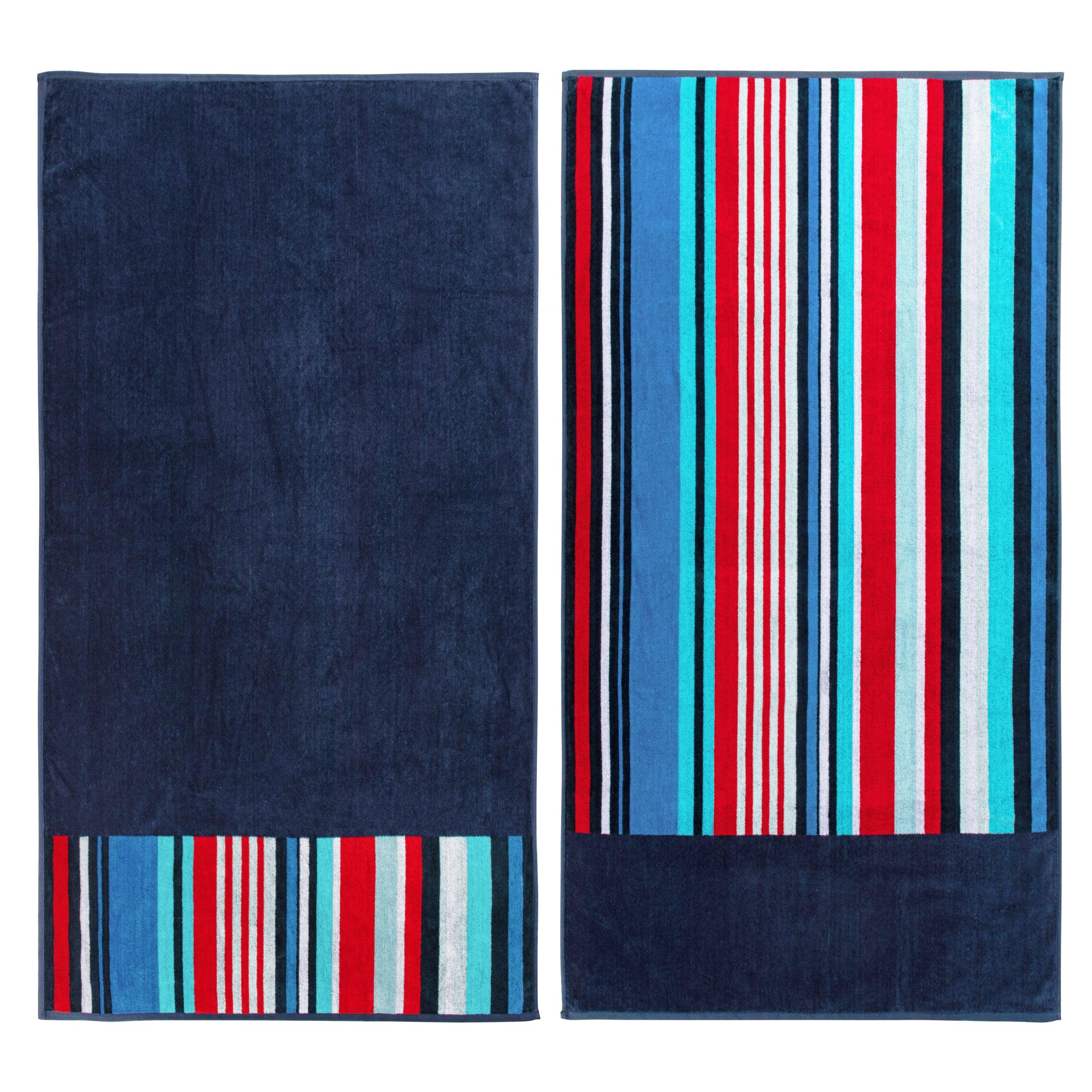 Nautical Stripe Cotton Oversized 2 Piece Beach Towel Set - Egyptian Cotton Beach Towel by Superior
