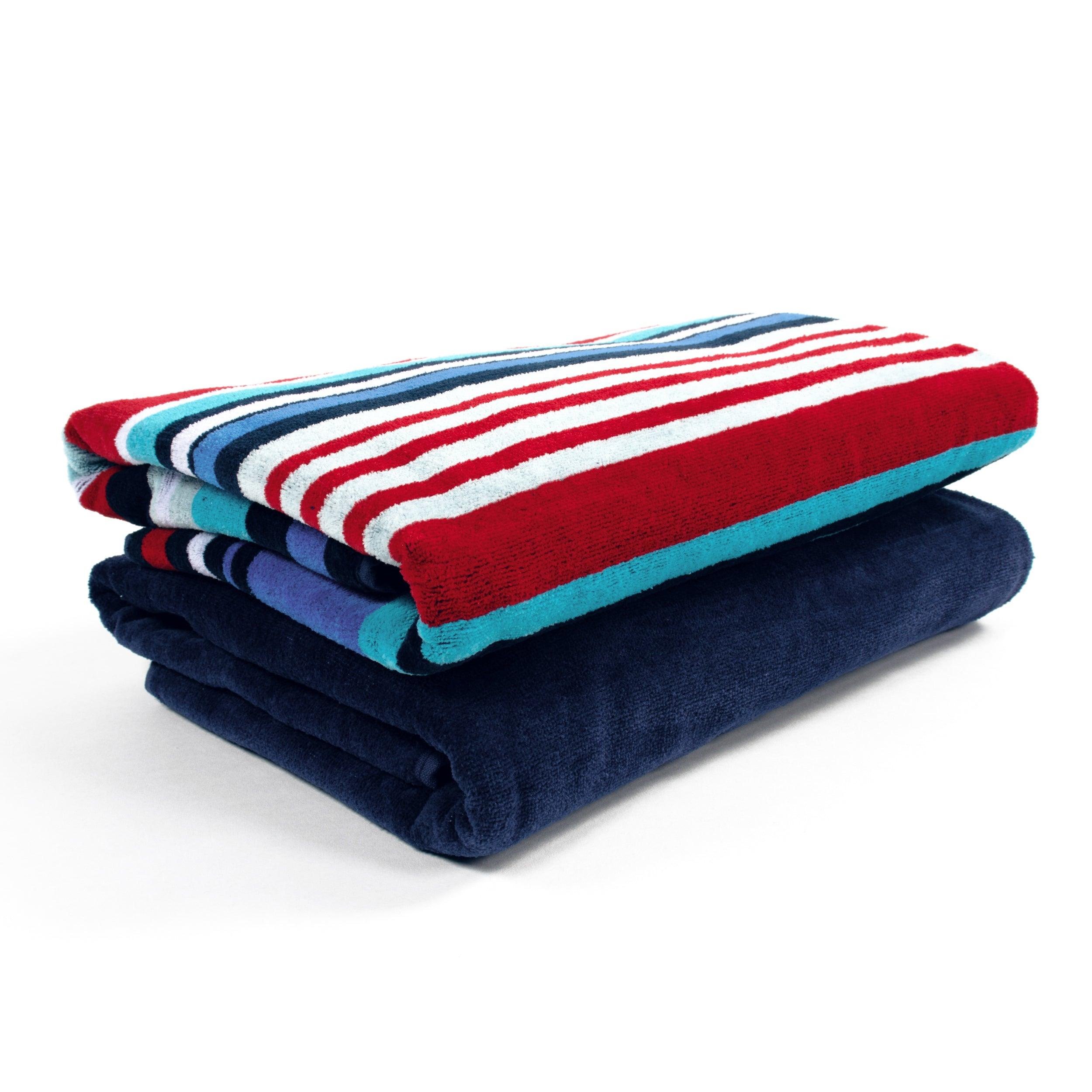 Nautical Stripe Cotton Oversized 2 Piece Beach Towel Set - Egyptian Cotton Beach Towel by Superior