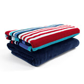 Superior Nautical Stripe Cotton Oversized Beach Towel Set - Blue