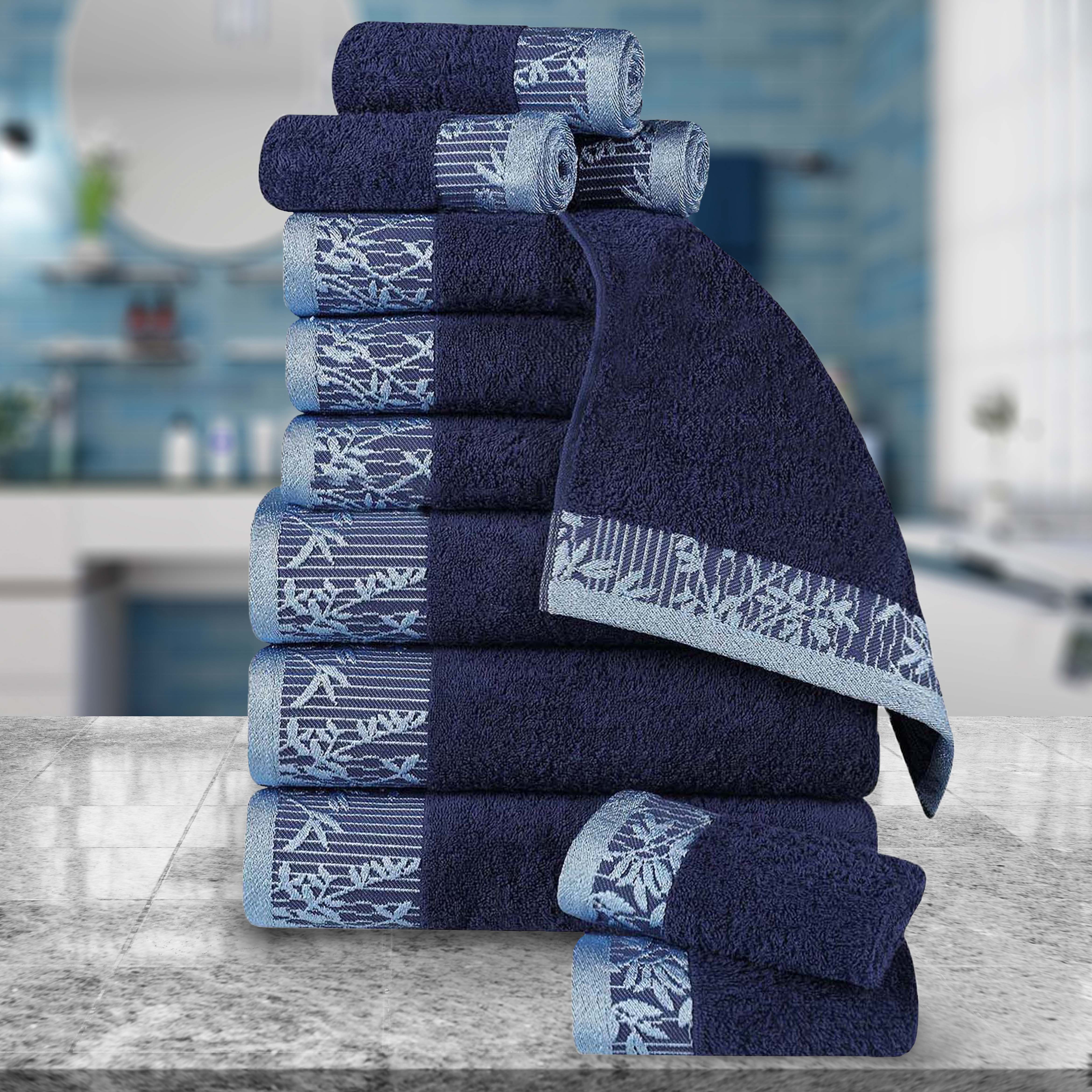 Wisteria Cotton Medium Weight Floral Jacquard Border 12 Piece Towel Set - Towel Set by Superior Brand