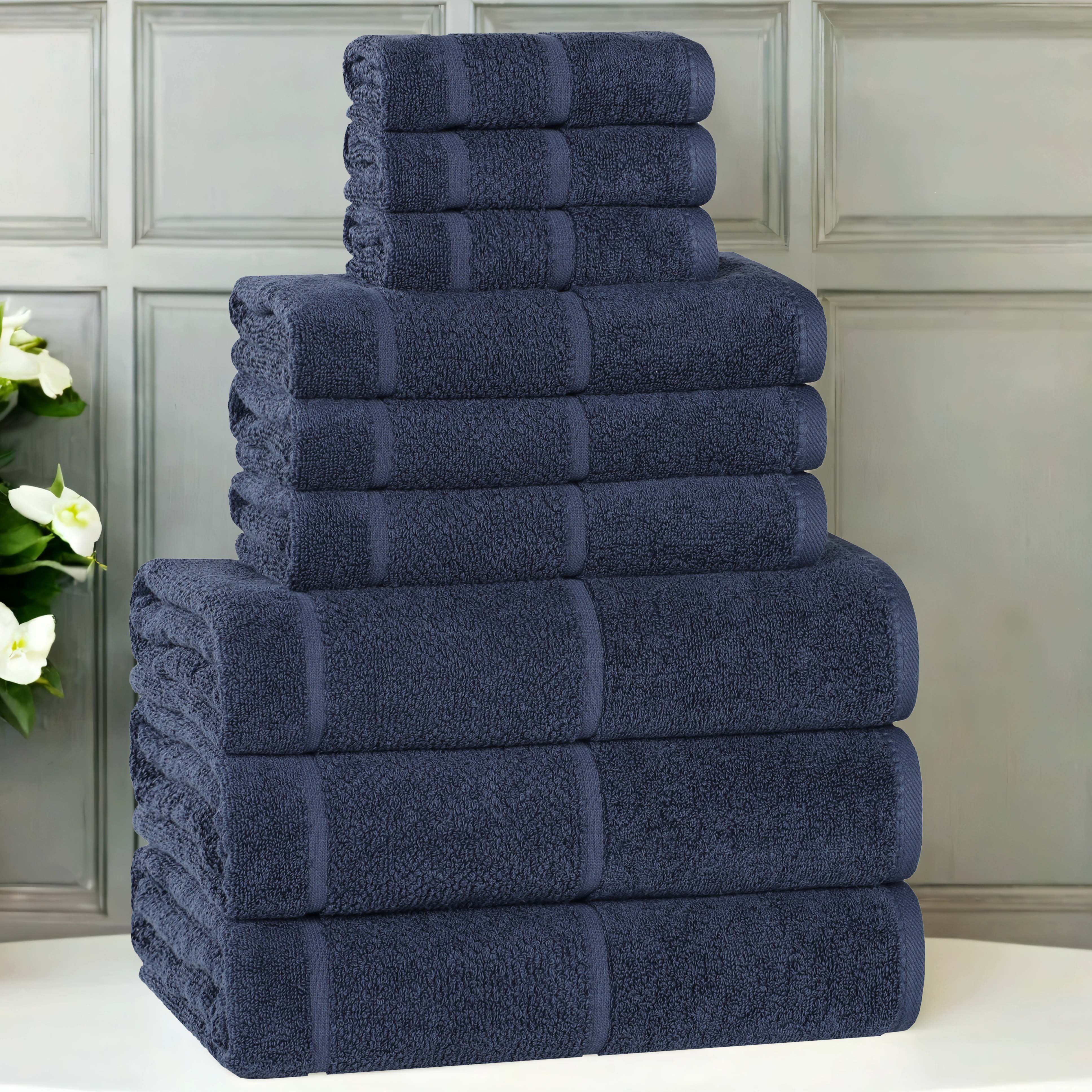 Mile Smart Twist Viscose Cotton Blend Solid 9 Piece Towel Set - Towel Set by Superior Brand