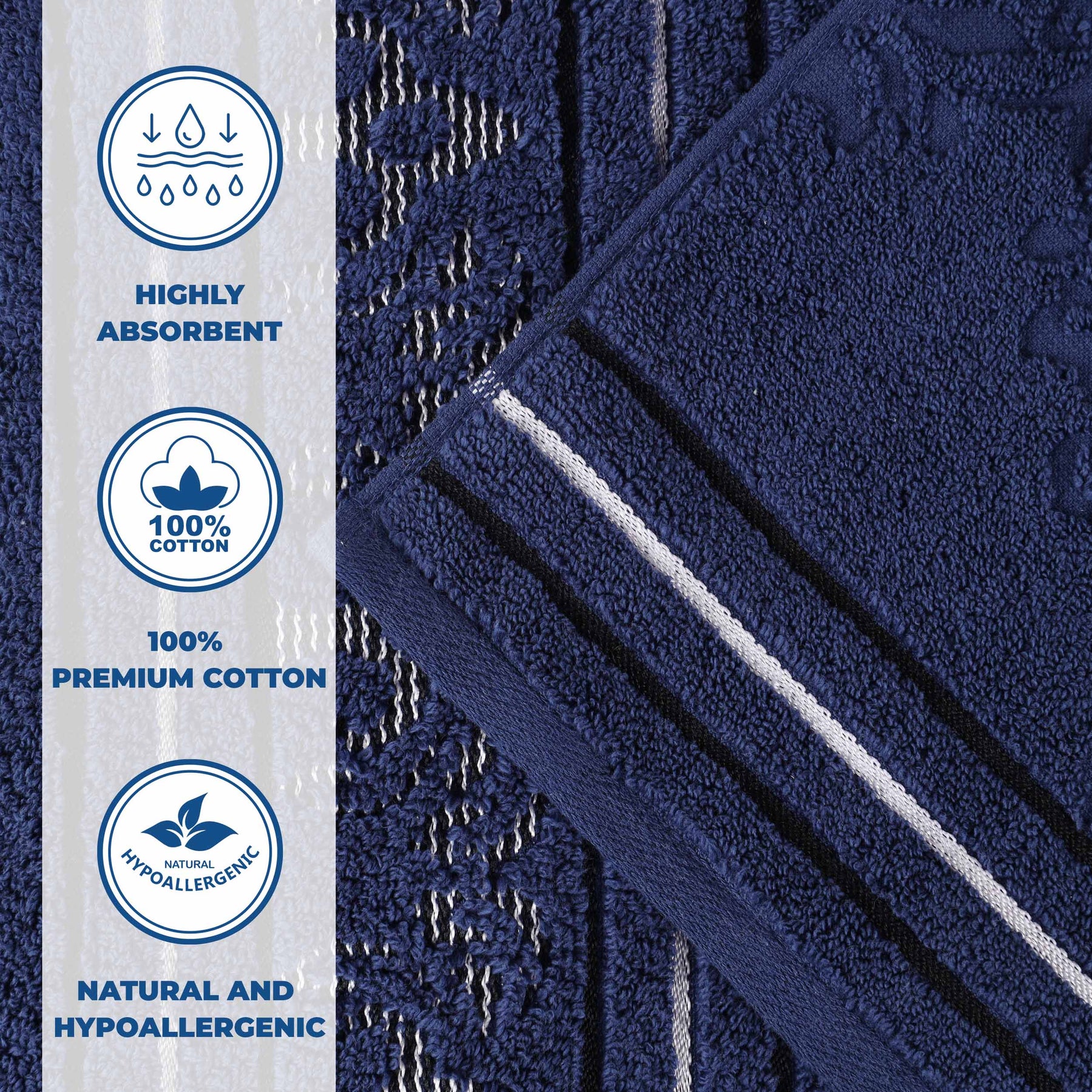 Sadie Zero Twist Cotton Floral Solid and Jacquard Bath Sheet - Navy Blue