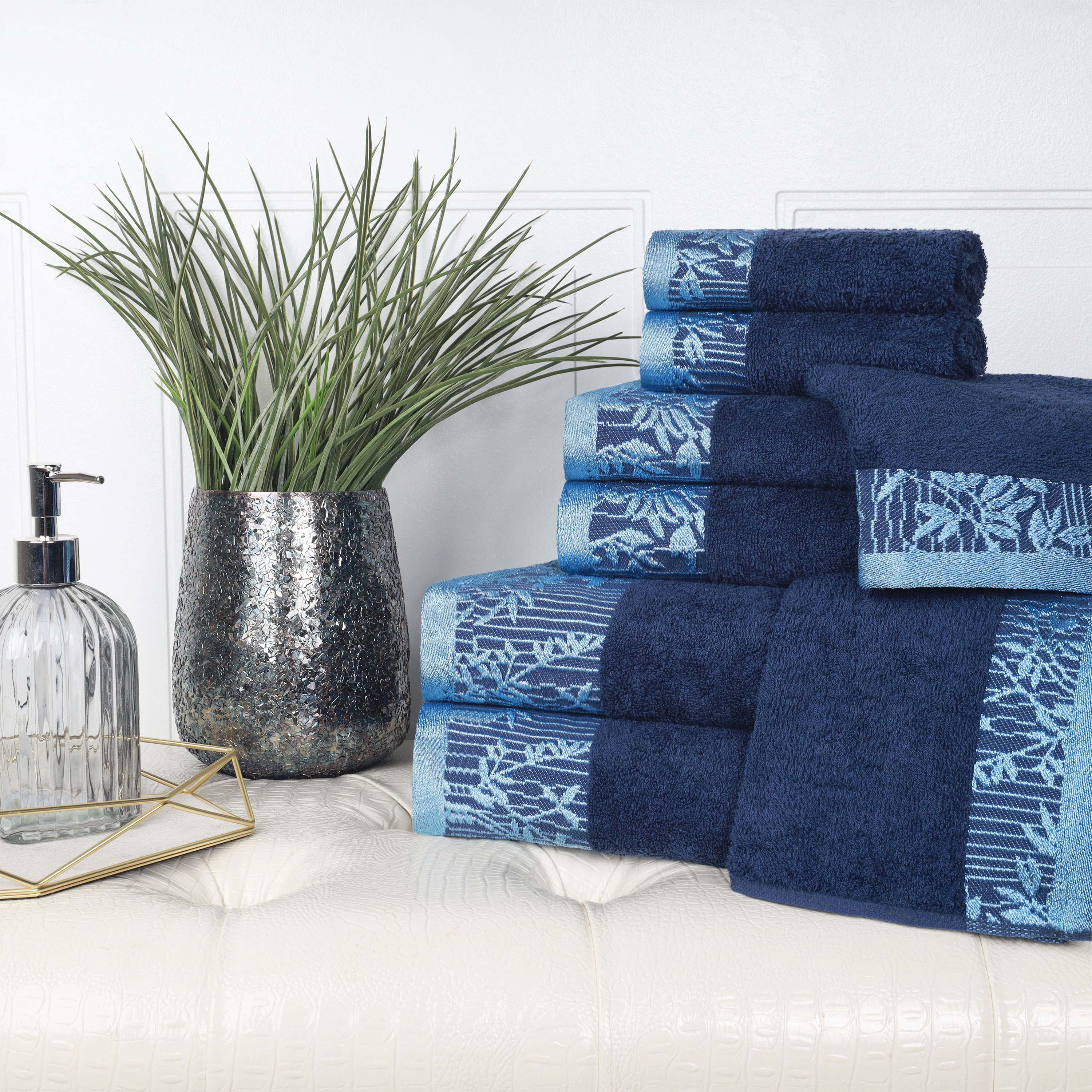 Wisteria Cotton Medium Weight Floral Jacquard Border 8 Piece Towel Set - Towel Set by Superior Brand
