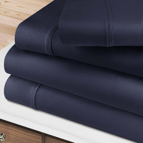 Superior 400 Thread Count Solid 100% Egyptian Cotton Deep Pocket Sheet Set - Navy Blue